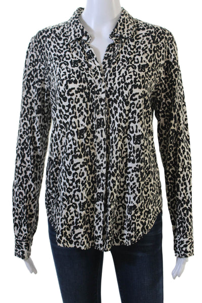 Pistola Womens Beige Animal Print Button-Up Rayon Collared Blouse Size XS