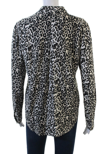 Pistola Womens Beige Animal Print Button-Up Rayon Collared Blouse Size XS