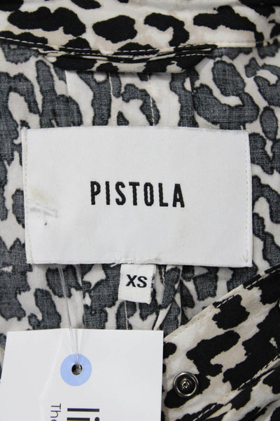 Pistola Womens Beige Animal Print Button-Up Rayon Collared Blouse Size XS