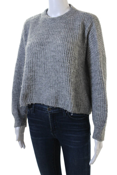 NIA Women's Long Sleeves Round Neck Pullover Sweater Gray Size XS