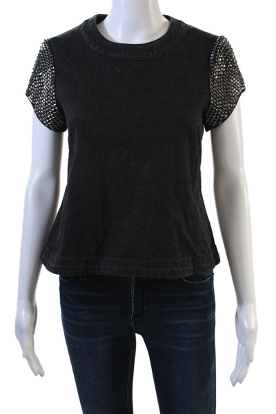 Gryphon New York Women Biker Black Zip Crew T-Shirt Size XS