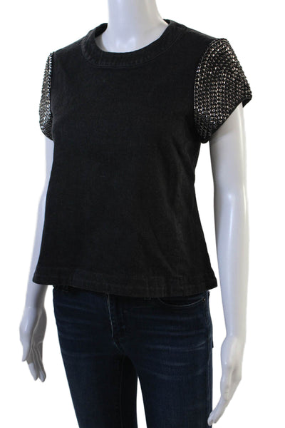 Gryphon New York Women Biker Black Zip Crew T-Shirt Size XS