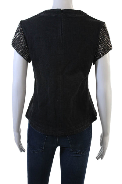 Gryphon New York Women Biker Black Zip Crew T-Shirt Size XS