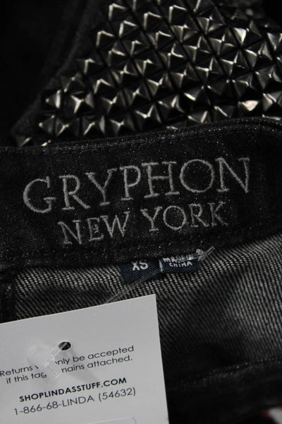 Gryphon New York Women Biker Black Zip Crew T-Shirt Size XS