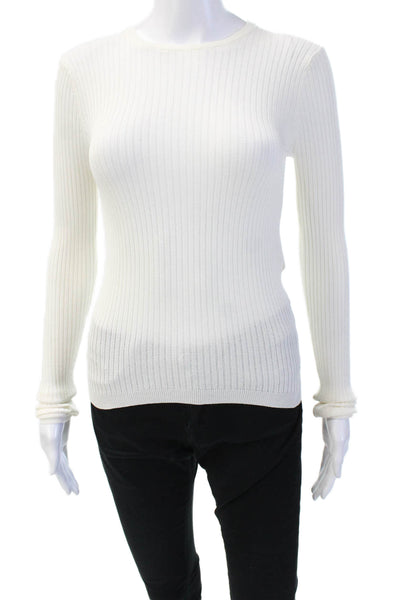 Dynamite Womens Long Sleeve Crew Neck Ribbed Knit Sweatshirt White Size XS