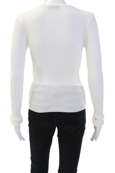Dynamite Womens Long Sleeve Crew Neck Ribbed Knit Sweatshirt White Size XS