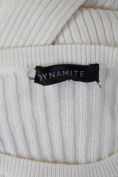 Dynamite Womens Long Sleeve Crew Neck Ribbed Knit Sweatshirt White Size XS