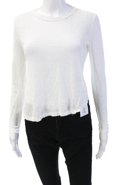ALC Women Cropped 100% Linen Crew Neck Long Sleeve T-Shirt Size XS