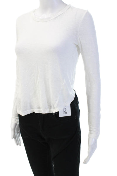 ALC Women Cropped 100% Linen Crew Neck Long Sleeve T-Shirt Size XS