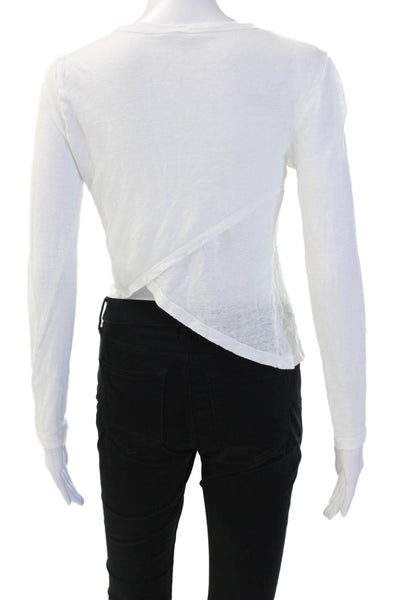 ALC Women Cropped 100% Linen Crew Neck Long Sleeve T-Shirt Size XS