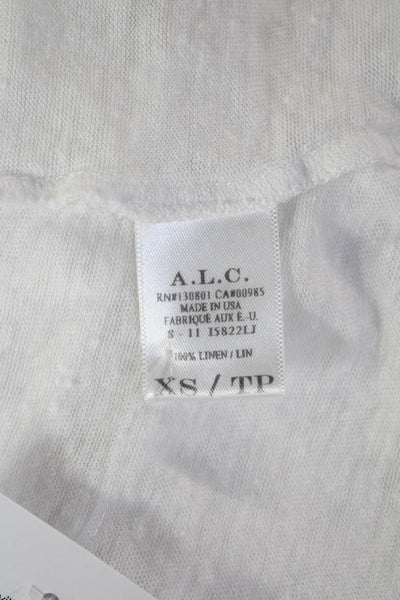 ALC Women Cropped 100% Linen Crew Neck Long Sleeve T-Shirt Size XS