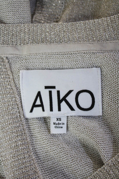 ATKO Womens Long Sleeve Back Slit Open Metallic Knit Sweater Brown White Size XS