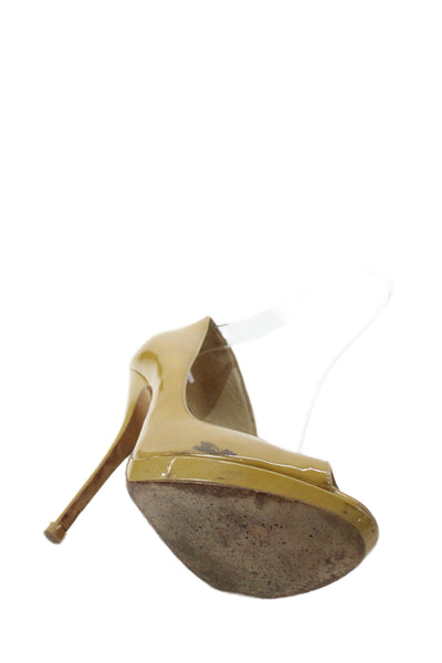 Jimmy Choo Women's Stiletto Patent Leather Open Toe Shoes Tan Size 37.5