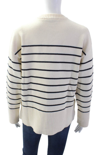 Zara Womens Striped Crew Neck Long Sleeve Pullover Sweater Top Beige Size XS