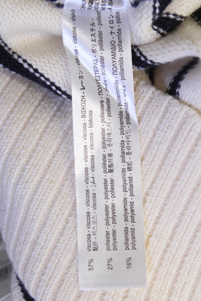 Zara Womens Striped Crew Neck Long Sleeve Pullover Sweater Top Beige Size XS