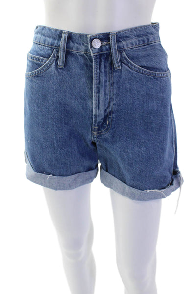 Frame Womens Zipper Fly High Rise Cuffed Denim Short Shorts Blue Size 24
