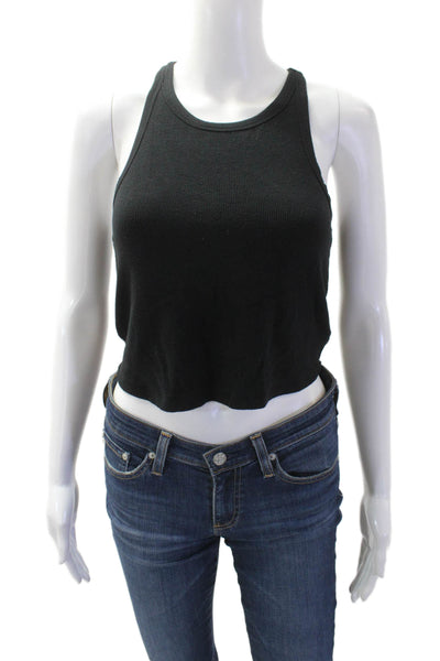 Spiritual Gangster Women Cropped Tank Black High Neck Sleeveless Size M