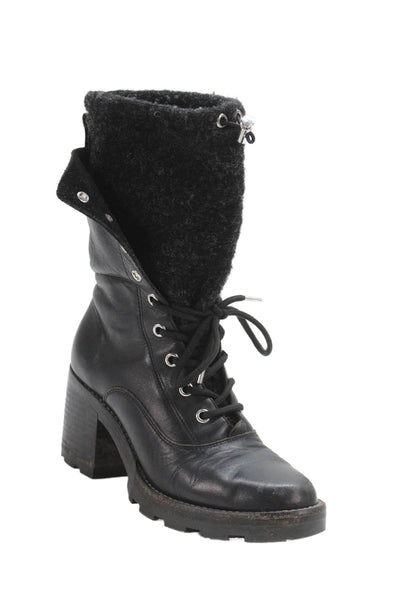 Sigerson Morrison Womens Lace Up Block Heel Combat Booties Black Leather Size 6
