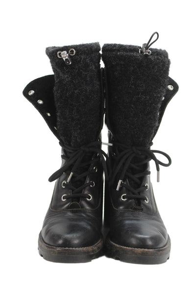Sigerson Morrison Womens Lace Up Block Heel Combat Booties Black Leather Size 6