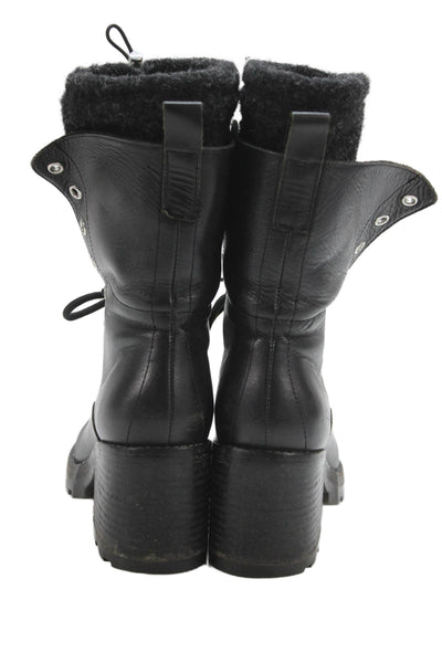 Sigerson Morrison Womens Lace Up Block Heel Combat Booties Black Leather Size 6