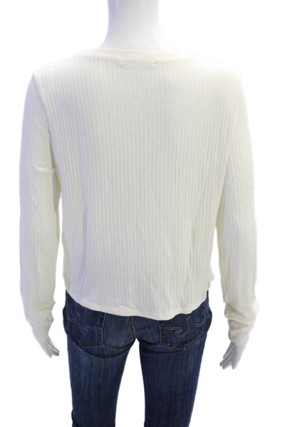 Reformation Women Striped Crew Neck Long Sleeve T-Shirt White Size S