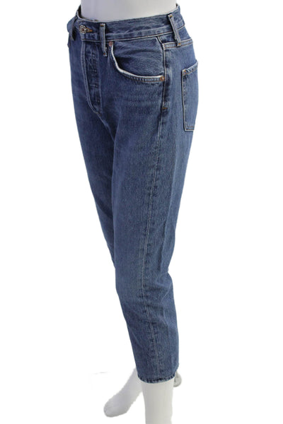 Agolde Womens Cropped Mom Jeans Dark Blue Button Size 25