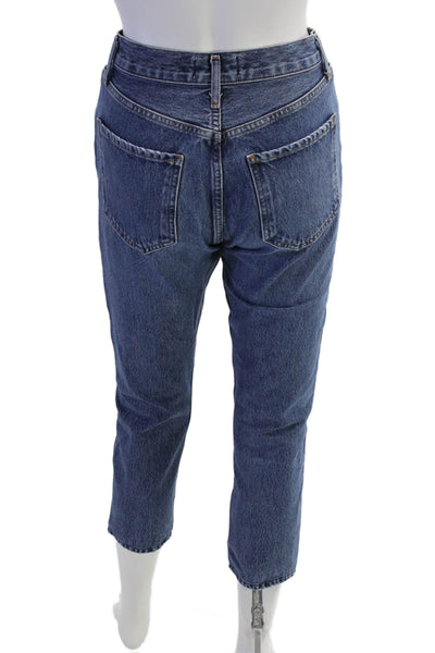 Agolde Womens Cropped Mom Jeans Dark Blue Button Size 25