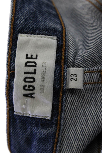 Agolde Womens Cropped Mom Jeans Dark Blue Button Size 25