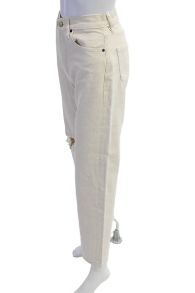Still Here Women Mom Boyfriend Jeans Beige Mid Rise Button 100% Cotton Size 24