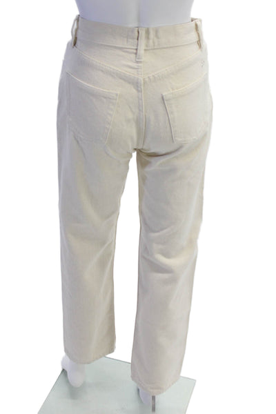 Still Here Women Mom Boyfriend Jeans Beige Mid Rise Button 100% Cotton Size 24