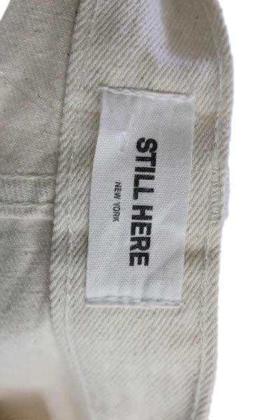 Still Here Women Mom Boyfriend Jeans Beige Mid Rise Button 100% Cotton Size 24