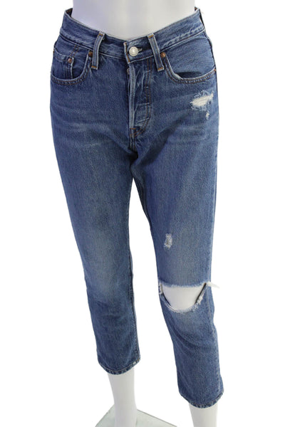 Levis Women Cropped Mom Jeans Blue Mid Rise 28 Inseam Size 24