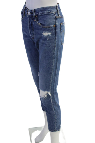 Levis Women Cropped Mom Jeans Blue Mid Rise 28 Inseam Size 24