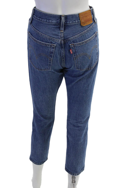 Levis Women Cropped Mom Jeans Blue Mid Rise 28 Inseam Size 24