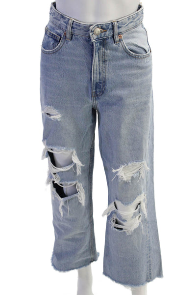 Zara Women Boyfriend Cropped Jeans Light Blue Size 24