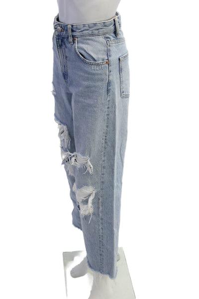Zara Women Boyfriend Cropped Jeans Light Blue Size 24