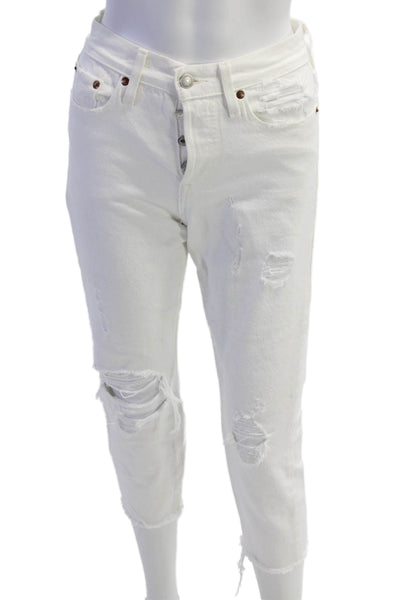 Levis Womens Cotton Zip Button Distress Pants White Size EUR 24