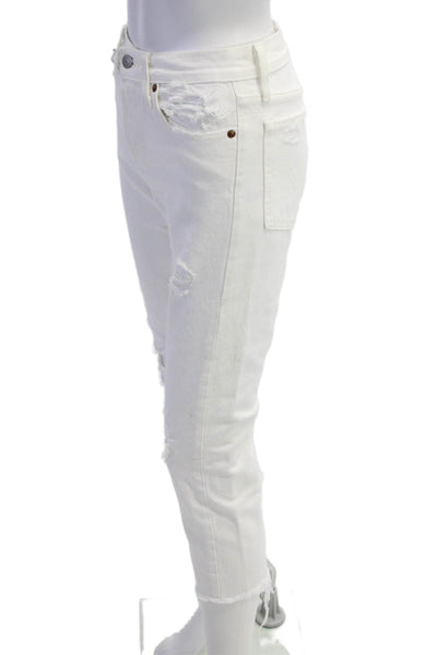 Levis Womens Cotton Zip Button Distress Pants White Size EUR 24