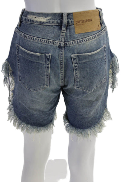 One Teaspoon Womens Cotton Zip Button Distress Denim Shorts Blue Size EUR 22