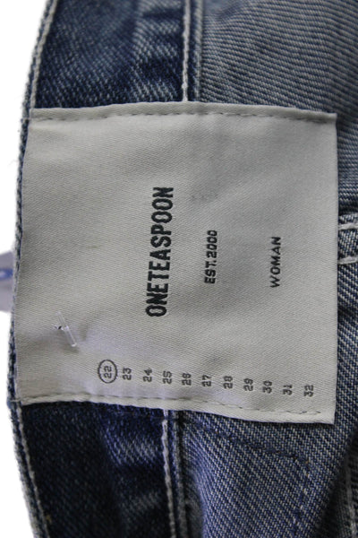 One Teaspoon Womens Cotton Zip Button Distress Denim Shorts Blue Size EUR 22