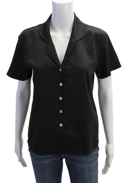 Flora Nikrooz Women Basic Button-Up Blouse Black Short Sleeve Collared Size XS