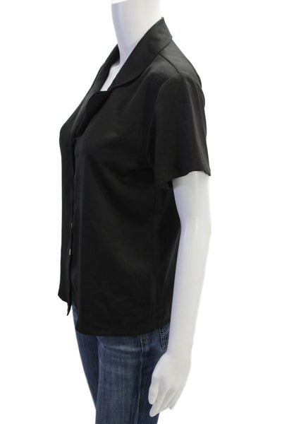 Flora Nikrooz Women Basic Button-Up Blouse Black Short Sleeve Collared Size XS