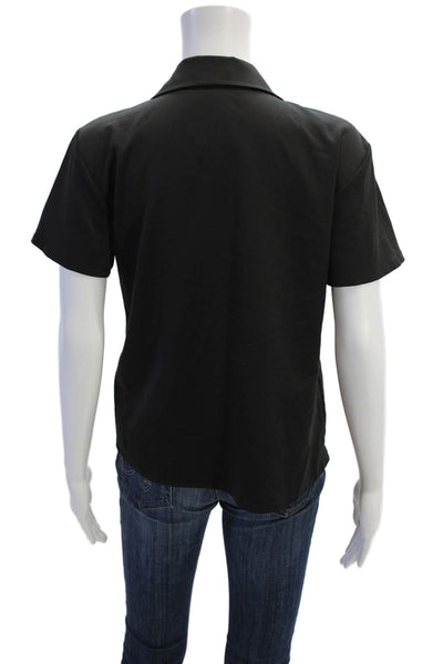Flora Nikrooz Women Basic Button-Up Blouse Black Short Sleeve Collared Size XS