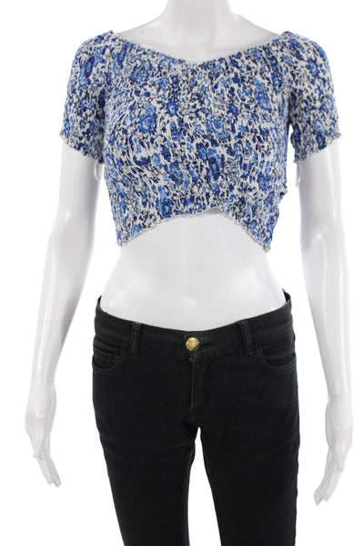 Poupette St. Barth Women Cropped Floral Viscose Button Short Sleeve Top Size S