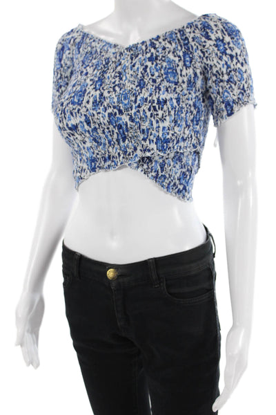Poupette St. Barth Women Cropped Floral Viscose Button Short Sleeve Top Size S