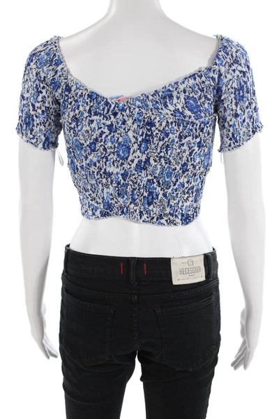 Poupette St. Barth Women Cropped Floral Viscose Button Short Sleeve Top Size S