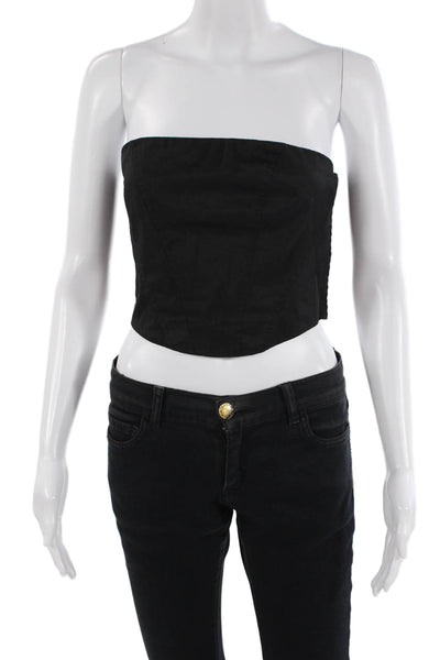 Amanda Uprichard Womens Cropped Strapless Square-Neck Black Poly Top Size L