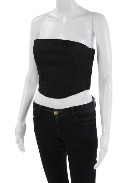 Amanda Uprichard Womens Cropped Strapless Square-Neck Black Poly Top Size L