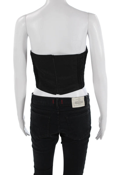 Amanda Uprichard Womens Cropped Strapless Square-Neck Black Poly Top Size L