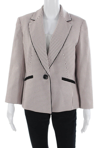 Kasper Womens Polka Dot Print Long Sleeve One Button Blazer Pink Black Size 8